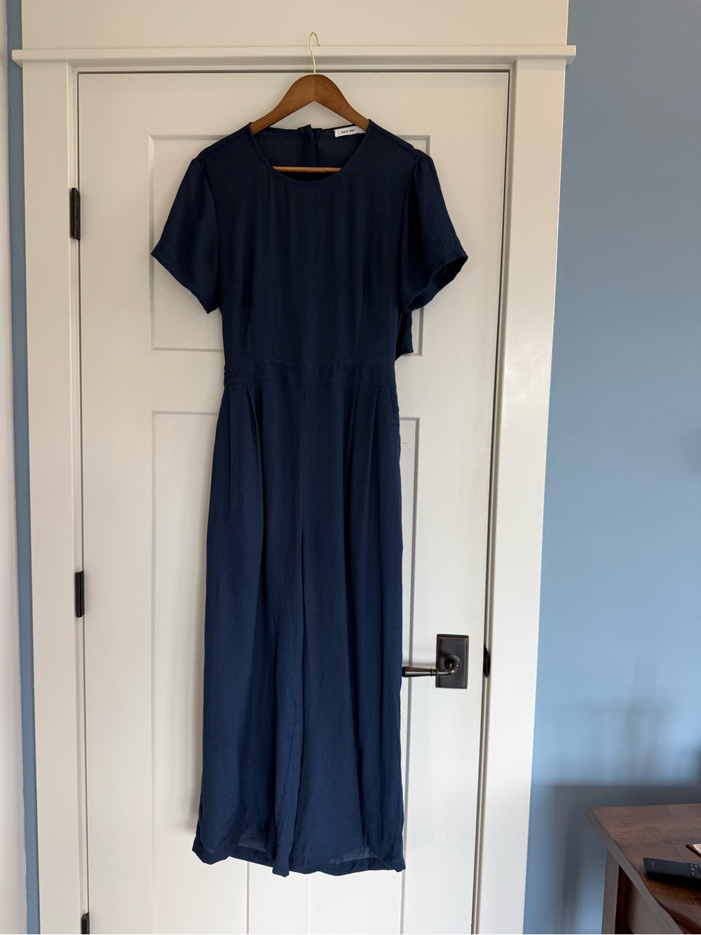 Mod Ref Crop Top Style Wide Leg Jumpsuit Navy Blue Size L